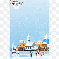冬季堆雪人文艺卡通蓝色banner