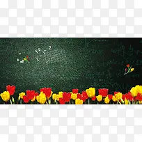 黑板数字墨绿色花朵海报