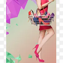 梦幻买鞋女孩肉粉色背景素材
