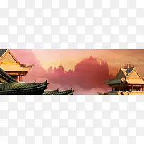 红色促销中国风格亭楼海报