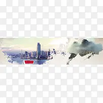 工业城市水墨旅游背景banner