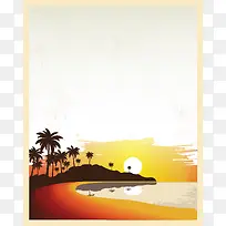 海岸沙滩夕阳剪影浪漫背景素材
