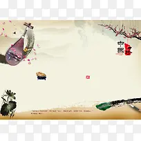 中国风梅花琵琶荷花背景