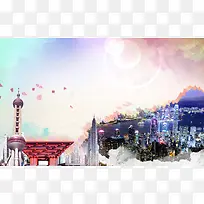 上海建筑景色旅游宣传海报背景素材
