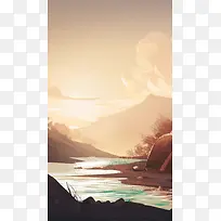 简约天空风景河流H5背景