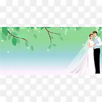 西式婚礼渐变绿色banner背景