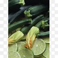时鲜蔬果小黄瓜青柠片背景素材