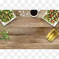 美式写实美食餐饮食材蔬菜沙拉咖啡海报背景