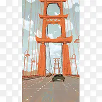 手绘吊桥酷车公路H5背景