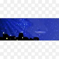 圣诞节背景蓝色夜空 雪花 房子 圣诞老人