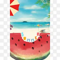 暑假海风西瓜景色蓝天背景