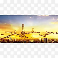 金色大气房地产开发banner背景