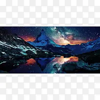 山水夜景淘宝海报背景banner