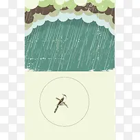 绿色花边上下着雨背景素材