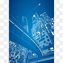 蓝色矢量都市建筑背景