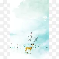 小清新手绘麋鹿季末清仓海报背景psd
