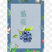 手绘花卉边框蓝莓水果快递海报背景psd