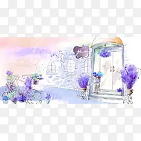 唯美花店手绘插画背景