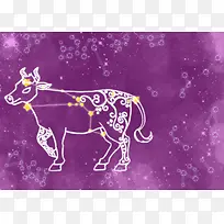十二星座金牛座卡通图案紫色背景素材