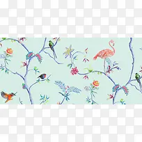 复古手绘火烈鸟