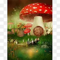 魔幻卡通蘑菇屋背景
