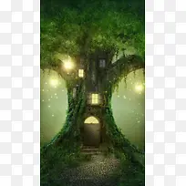 梦幻意境树洞H5背景