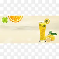 夏日酸爽柠檬汁黄色背景
