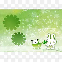 绿色卡通兔子相框海报背景模板