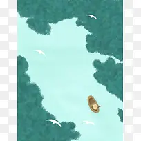 风景绿色简约手绘插画背景