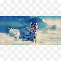 唯美撑伞海报背景