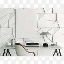 白色几何墙体家居物品主题设计