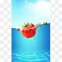 蓝色天空海水泳池西红柿辣椒苹果水果蔬菜