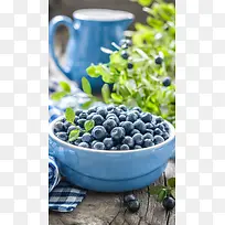 蓝色蓝莓摆盘H5背景素材