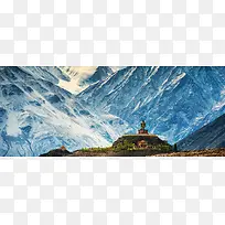 摄影雪山佛背景