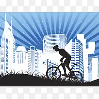 自行车运动剪影背景素材