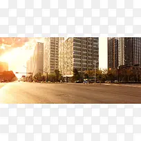 城市街道日落日出摄影背景