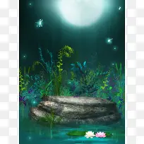 唯美梦幻荷塘月色背景