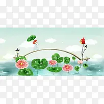 夏季卡通绿色海报背景