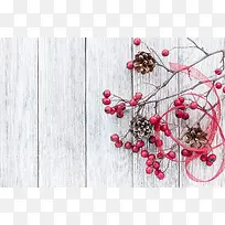 节日庆典冬青与木板背景素材