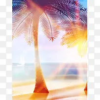 矢量质感梦幻炫彩椰树海岛背景素材