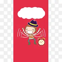 红色扁平化女孩胳膊运动钟表手机背景