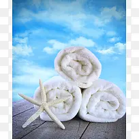 木板海星白色毛巾背景素材