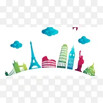 卡通全球建筑背景banner