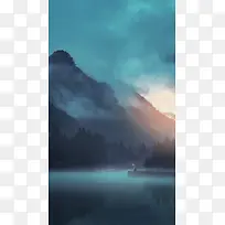 蓝色山峰景色手机端H5背景