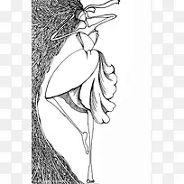 简洁黑白舞蹈美容化妆插画背景素材