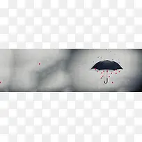 黑白雨伞爱情心背景banner