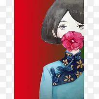中国风手绘古典美女背景