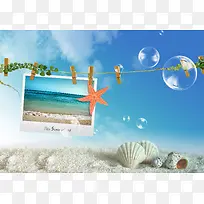 蓝天白云海滩风景摄影平面广告