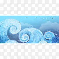 海浪水彩手绘