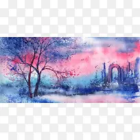 水彩手绘梦幻背景
